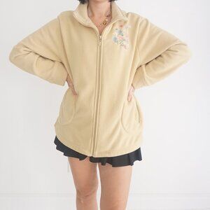 Vintage Penmans Butter Yellow Fleece Embroidered Floral on Chest Zip Sweater Xl